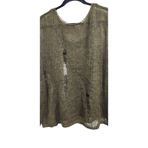 ZARA Distressed Knit Sweater Women’s Sze L Olive GreenLoose Open Weave Wool Boho - Picture 6 of 15